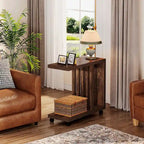 Tavolino laterale a forma di C per soggiorno, tavolino in legno accanto al divano