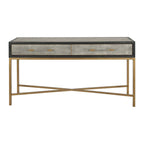 Macari Miki Art Deco Solid Wood AndVegan Leather Shagreen With Brass Accents Console Table - 59W x 16D x 32.3H