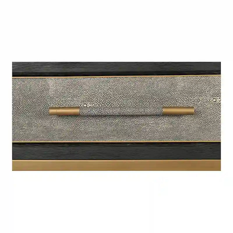 Consolle Macari Miki Art Déco in legno massello e pelle vegana con dettagli in ottone - 59 L x 16 P x 32,3 A