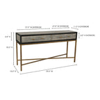 Consolle Macari Miki Art Déco in legno massello e pelle vegana con dettagli in ottone - 59 L x 16 P x 32,3 A