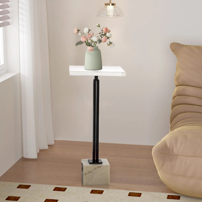 Contemporary Black Pedestal Marble Drink Table Accent Table