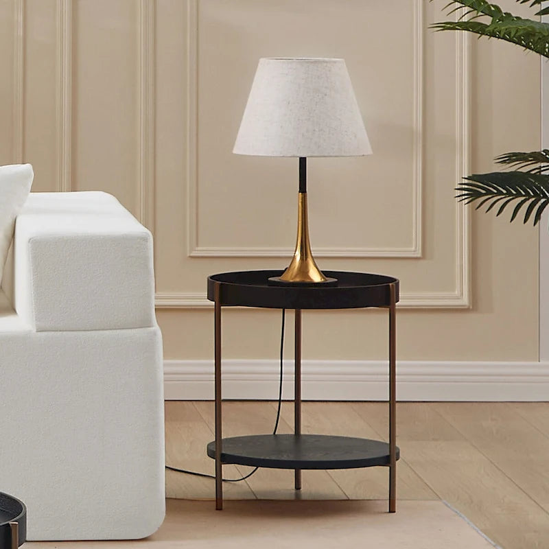 Set di 2 moderni tavolini da caffè rotondi a 2 ripiani impilabili per il soggiorno