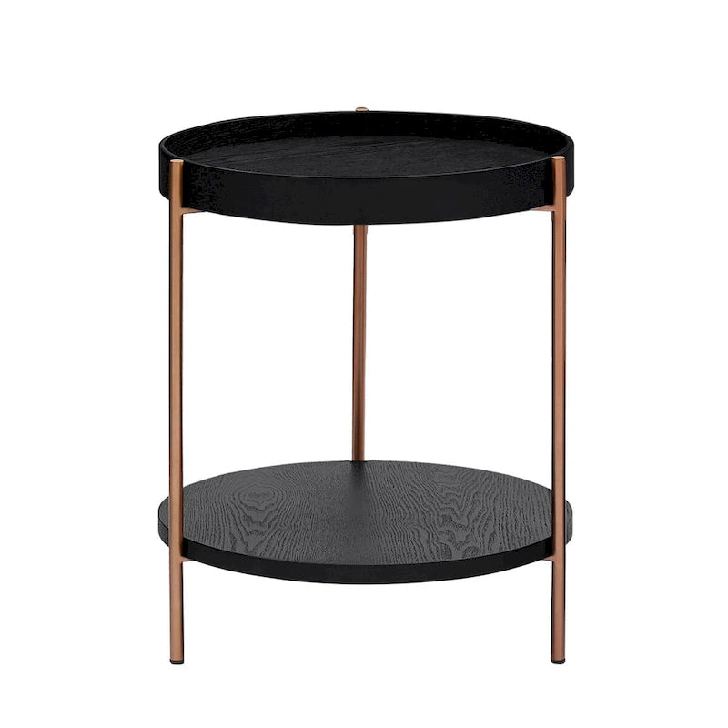 Set di 2 moderni tavolini da caffè rotondi a 2 ripiani impilabili per il soggiorno