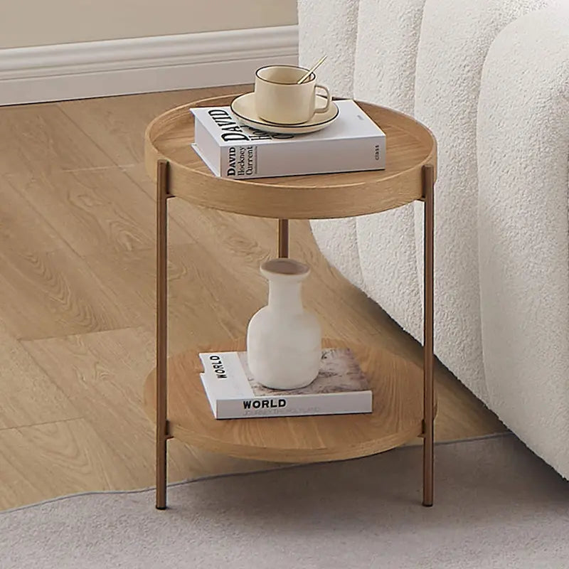 Set di 2 moderni tavolini da caffè rotondi a 2 ripiani impilabili per il soggiorno