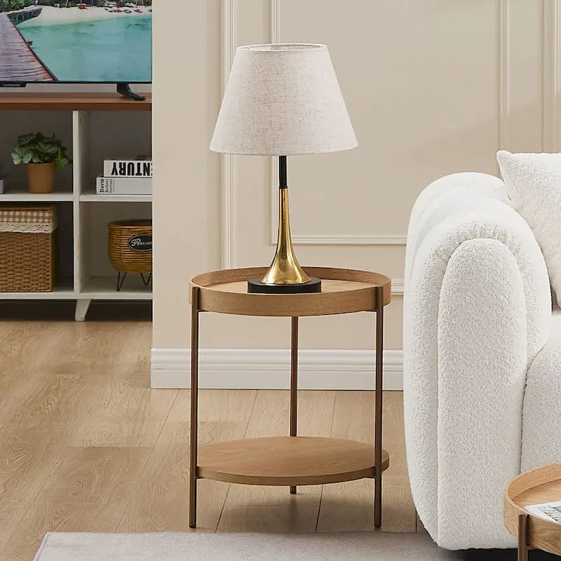 Set di 2 moderni tavolini da caffè rotondi a 2 ripiani impilabili per il soggiorno