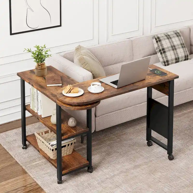 End Table Rotating Sofa Side Table with Charging Station
