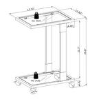 Tavolino da spuntini Grondin moderno e contemporaneo a forma di C con struttura in vetro temperato, acciaio e acrilico, ruote bloccabili