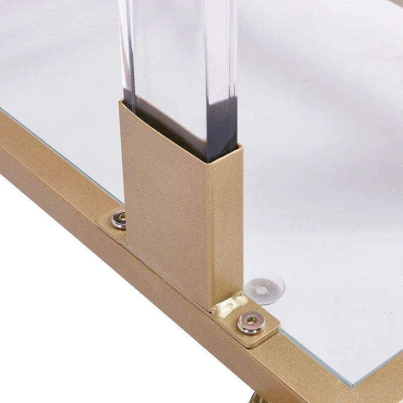 Tavolino da spuntini Grondin moderno e contemporaneo a forma di C con struttura in vetro temperato, acciaio e acrilico, ruote bloccabili