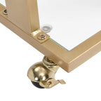 Tavolino da spuntini Grondin moderno e contemporaneo a forma di C con struttura in vetro temperato, acciaio e acrilico, ruote bloccabili