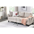 Tavolino da spuntini Grondin moderno e contemporaneo a forma di C con struttura in vetro temperato, acciaio e acrilico, ruote bloccabili