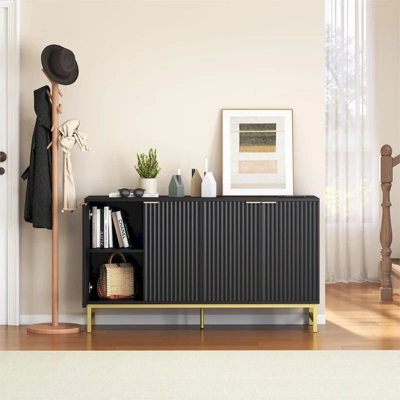 Credenza da cucina con tavolo da buffet JASIWAY con ante a motivo ondulato