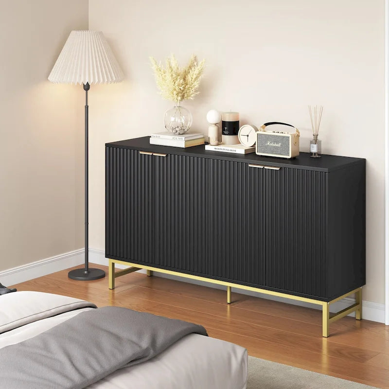 Credenza da cucina con tavolo da buffet JASIWAY con ante a motivo ondulato