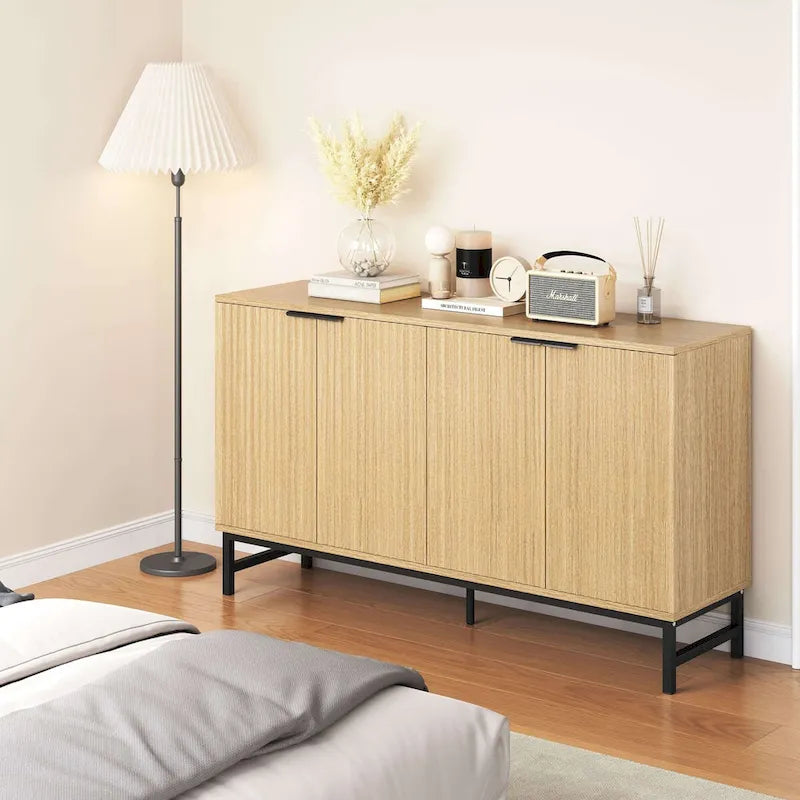 Credenza da cucina con tavolo da buffet JASIWAY con ante a motivo ondulato