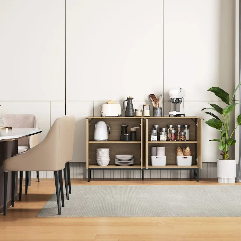 Credenza da cucina con tavolo da buffet JASIWAY con ante a motivo ondulato