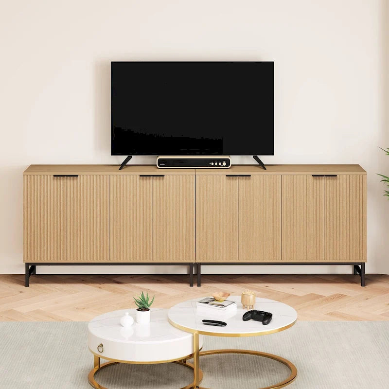 Credenza da cucina con tavolo da buffet JASIWAY con ante a motivo ondulato