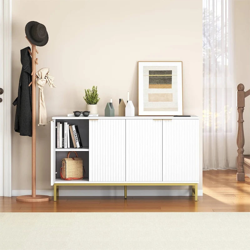 Credenza da cucina con tavolo da buffet JASIWAY con ante a motivo ondulato