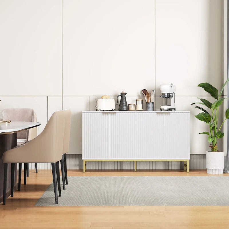 Credenza da cucina con tavolo da buffet JASIWAY con ante a motivo ondulato