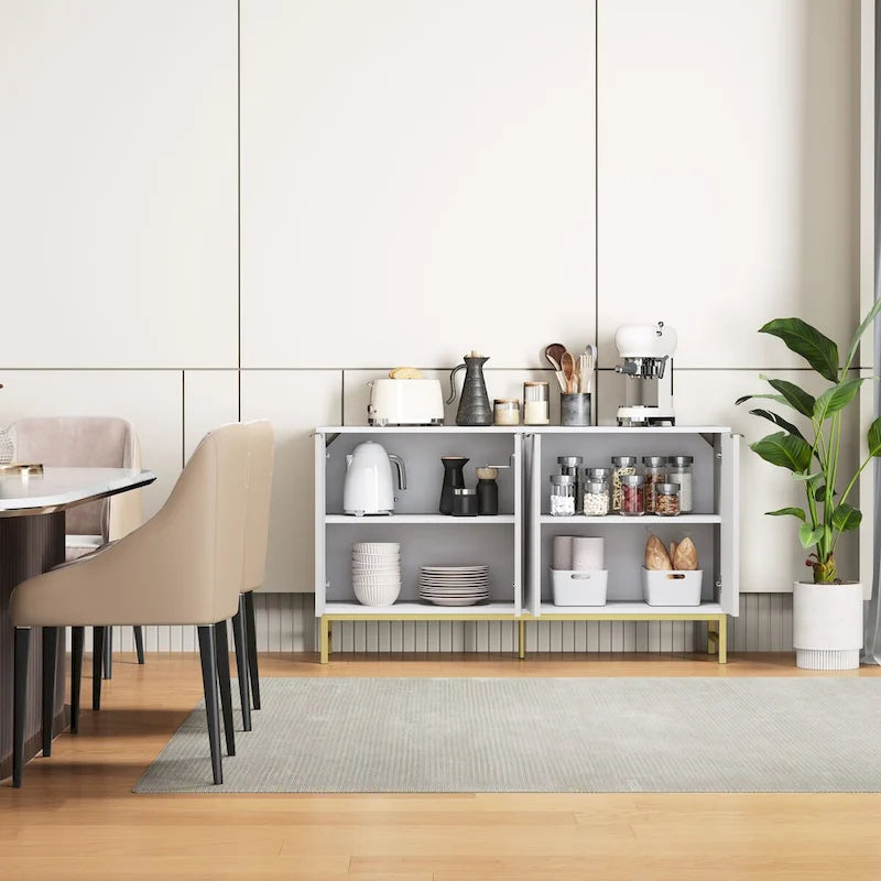 Credenza da cucina con tavolo da buffet JASIWAY con ante a motivo ondulato