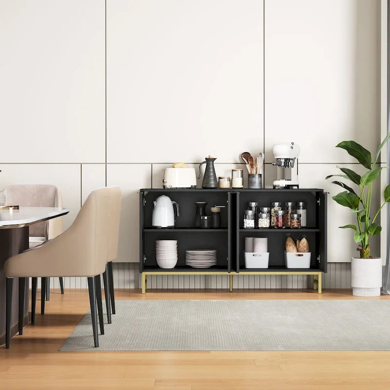 Credenza da cucina con tavolo da buffet JASIWAY con ante a motivo ondulato
