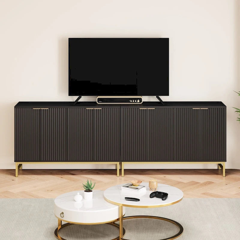 Credenza da cucina con tavolo da buffet JASIWAY con ante a motivo ondulato