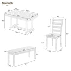 Set da pranzo in legno di caucciù da 6 pezzi con splendido piano in legno con venature del legno