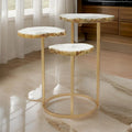 18 Inch Accent Side Table, 3 Tier Design, White Agate Top, Gold Iron Base
