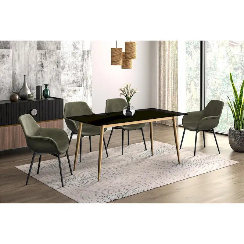 Zayle Dining Table with a 71 Rectangular Top and Gold Steel Base