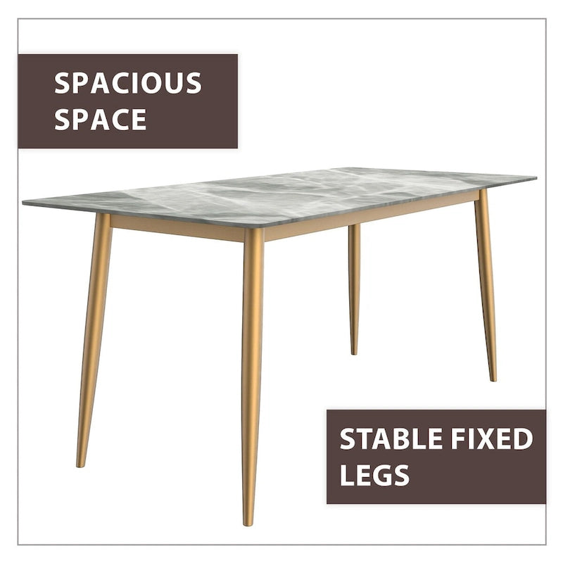 Tavolo da pranzo Zayle con piano rettangolare da 71 e base in acciaio dorato