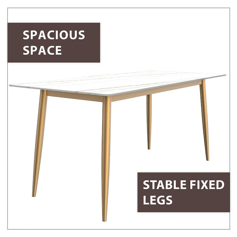 Tavolo da pranzo Zayle con piano rettangolare da 71 e base in acciaio dorato