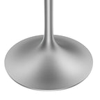 Tavolo da pranzo rotondo LeisureMod Verve 27 con piano in pietra e base in cromo spazzolato per cucina e sala da pranzo