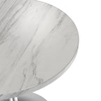Tavolo da pranzo rotondo LeisureMod Verve 27 con piano in pietra e base in cromo spazzolato per cucina e sala da pranzo