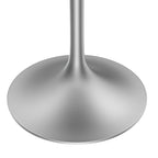 Tavolo da pranzo rotondo LeisureMod Verve 27 con piano in pietra e base in cromo spazzolato per cucina e sala da pranzo