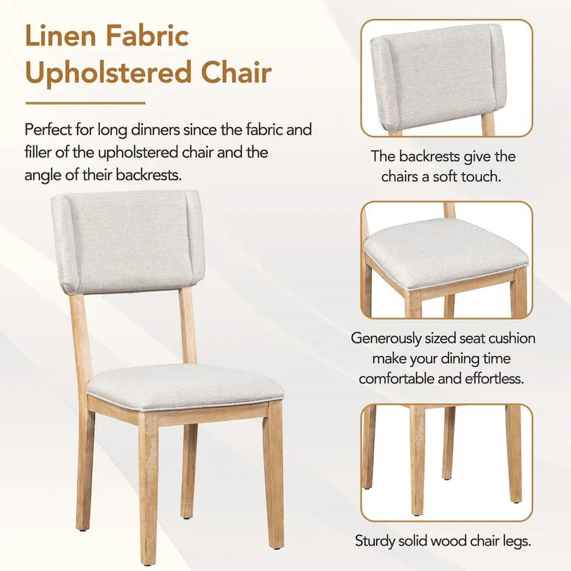 Set da pranzo rustico da 5 pezzi: tavolo in legno massello con base a cavalletto, tavolo da pranzo rettangolare da 59 pollici e 4 sedie imbottite