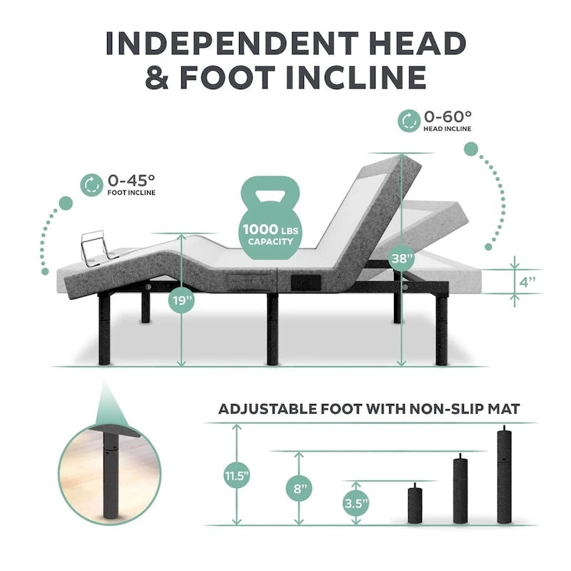 Rete per letto regolabile Renanim con materasso in schiuma ibrida da 14 pollici