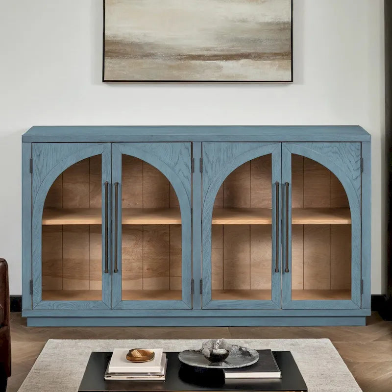 Credenza retrò grande a 4 ante con maniglie in metallo e ripiani regolabili per cucina, sala da pranzo e soggiorno