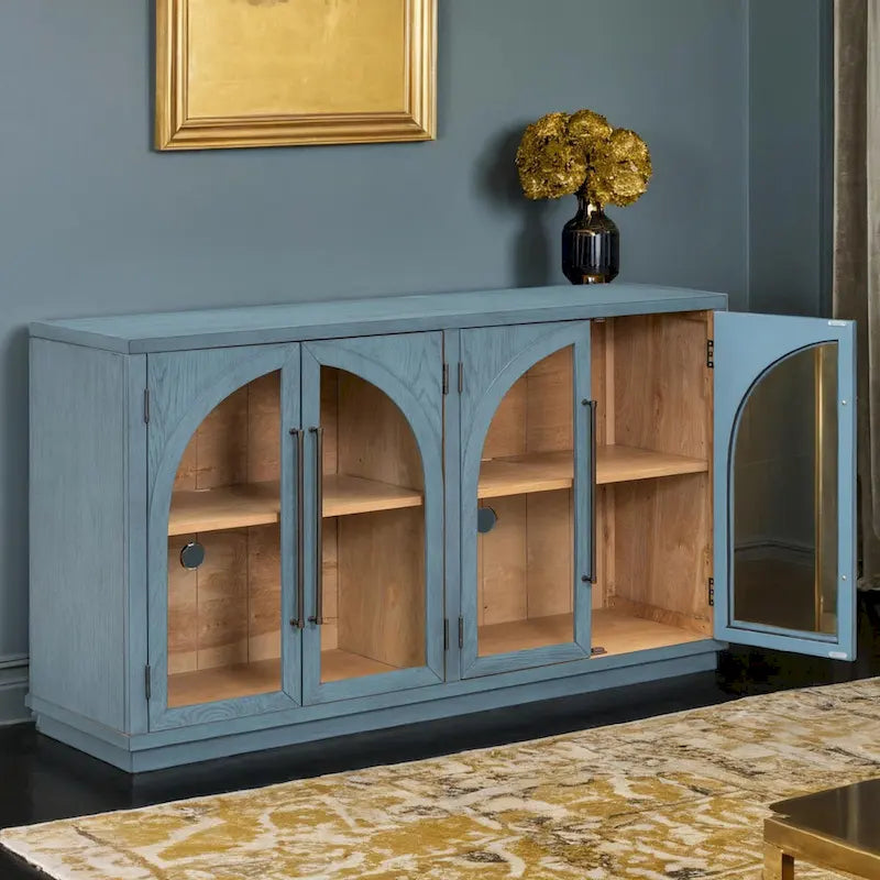 Credenza retrò grande a 4 ante con maniglie in metallo e ripiani regolabili per cucina, sala da pranzo e soggiorno