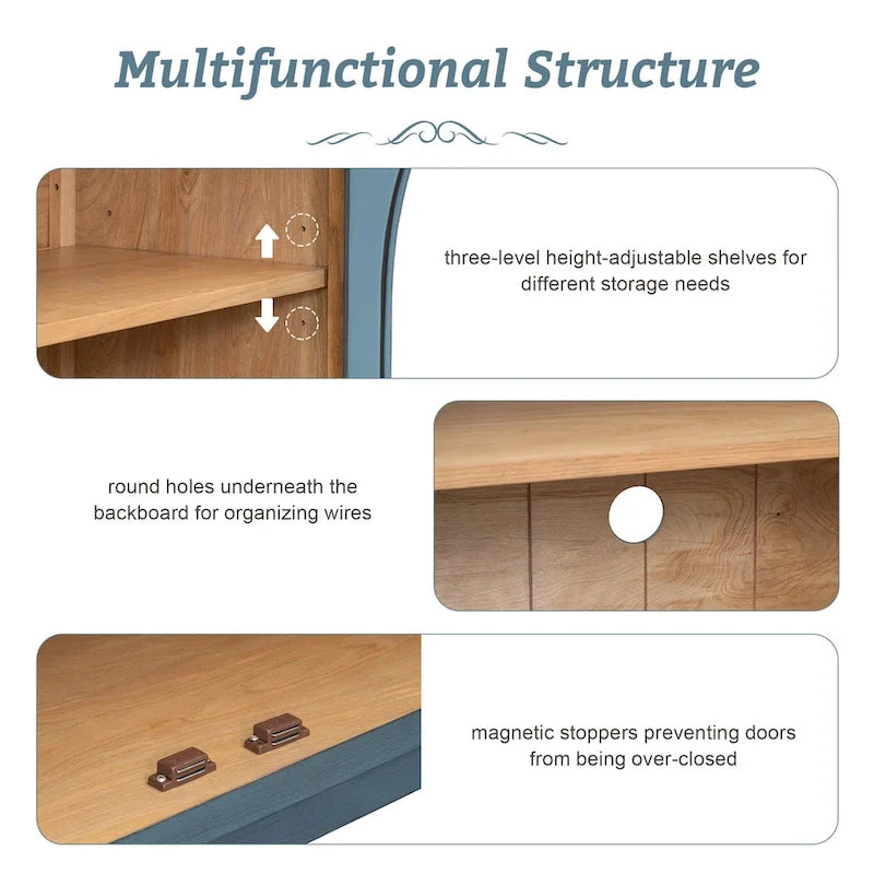 Credenza retrò grande a 4 ante con maniglie in metallo e ripiani regolabili per cucina, sala da pranzo e soggiorno