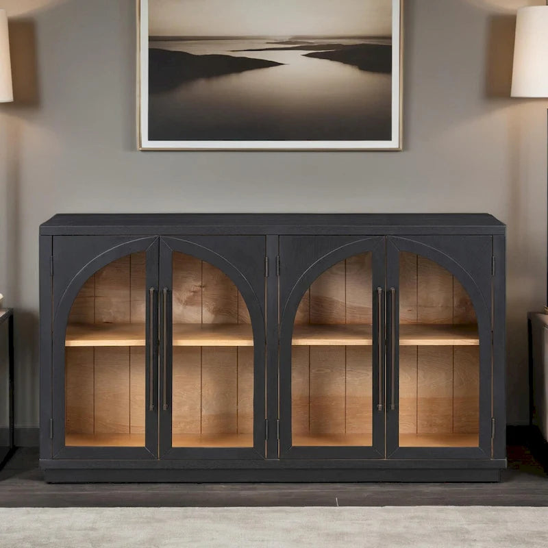 Credenza retrò grande a 4 ante con maniglie in metallo e ripiani regolabili per cucina, sala da pranzo e soggiorno