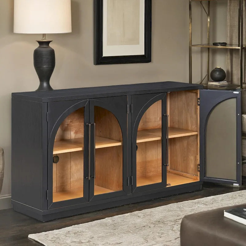 Credenza retrò grande a 4 ante con maniglie in metallo e ripiani regolabili per cucina, sala da pranzo e soggiorno