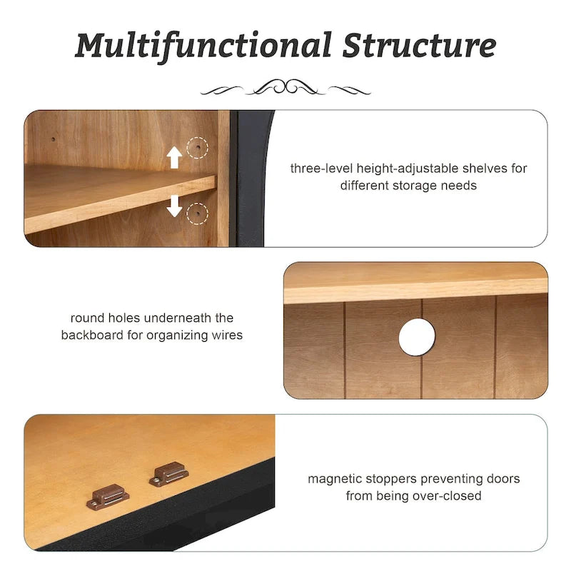 Credenza retrò grande a 4 ante con maniglie in metallo e ripiani regolabili per cucina, sala da pranzo e soggiorno