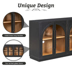 Credenza retrò grande a 4 ante con maniglie in metallo e ripiani regolabili per cucina, sala da pranzo e soggiorno