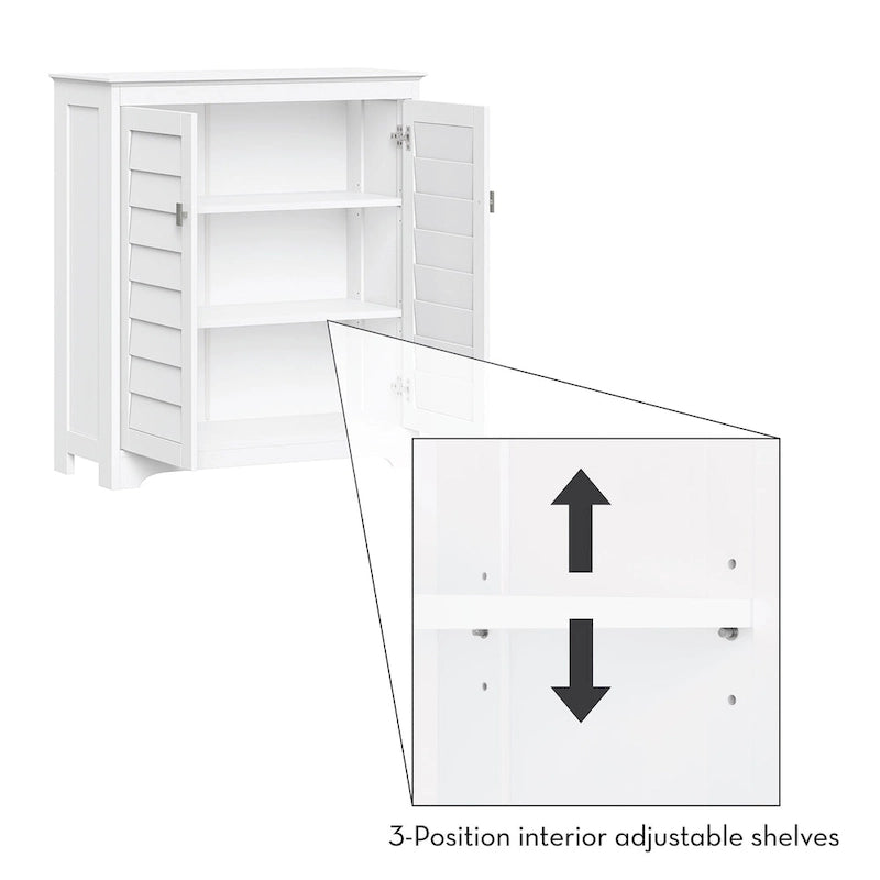 RiverRidge Brookfield Mobiletto portaoggetti da pavimento a due ante per bagno e lavanderia, con ripiani regolabili e organizer - Bianco