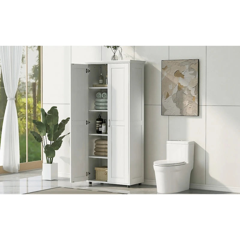 Mobiletto portaoggetti con due ante per bagno, ufficio, ripiano regolabile, pannello MDF