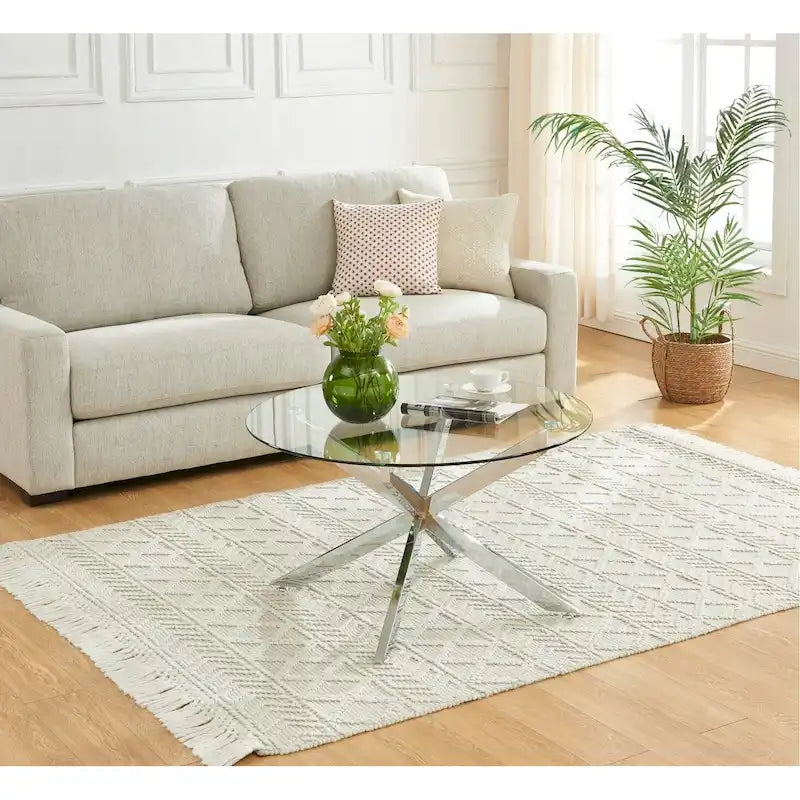 Tavolino da caffè rotondo 35,4 con piano in vetro