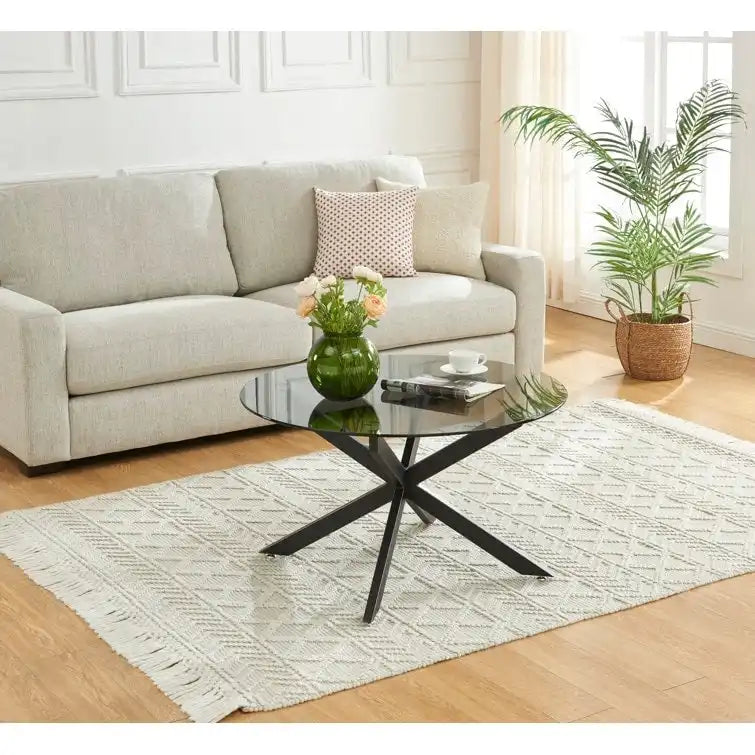 Tavolino da caffè rotondo 35,4 con piano in vetro