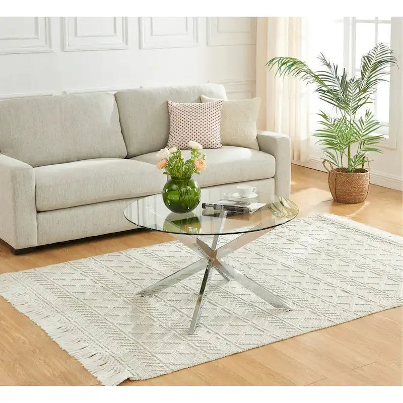 Tavolino da caffè rotondo 35,4 con piano in vetro