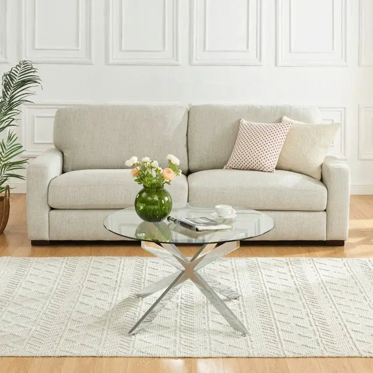 Tavolino da caffè rotondo 35,4 con piano in vetro