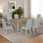 Set da pranzo in stile rustico da 7 pezzi, tavolo classico e 6 sedie con schienale alto per sala da pranzo