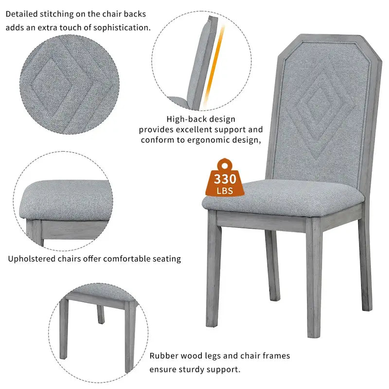 Set da pranzo in stile rustico da 7 pezzi, tavolo classico e 6 sedie con schienale alto per sala da pranzo