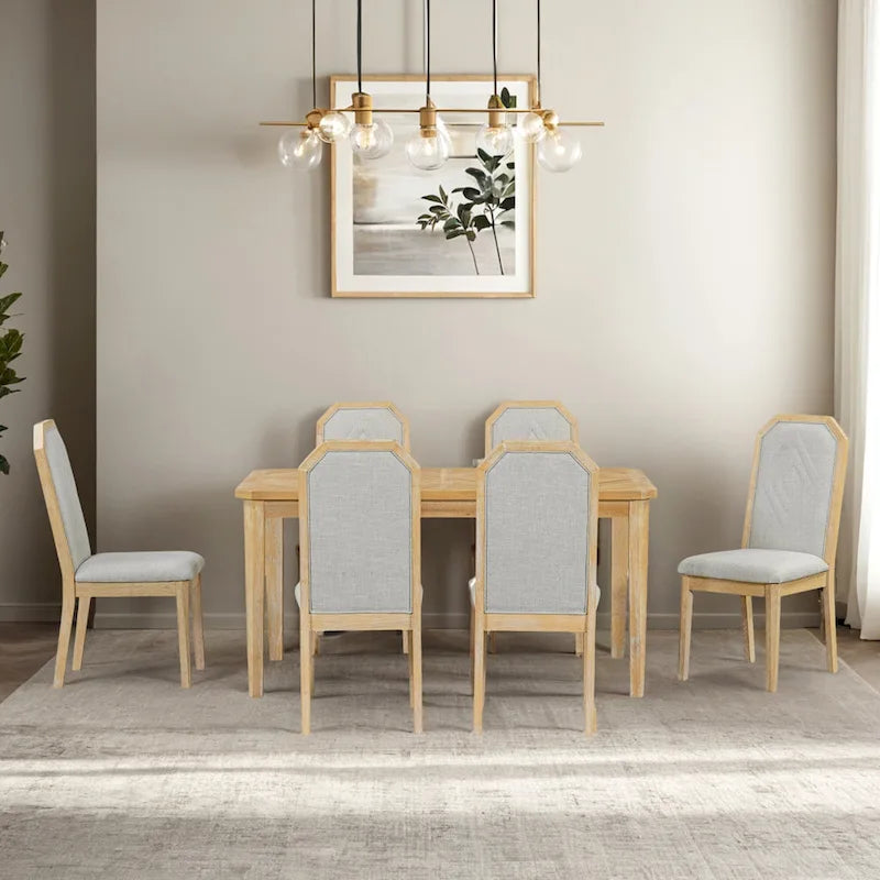 Set da pranzo in stile rustico da 7 pezzi, tavolo classico e 6 sedie con schienale alto per sala da pranzo